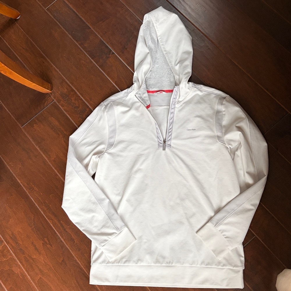 Calvin Klein White and Gray Zippered Pullover Large L (Worn Twice)